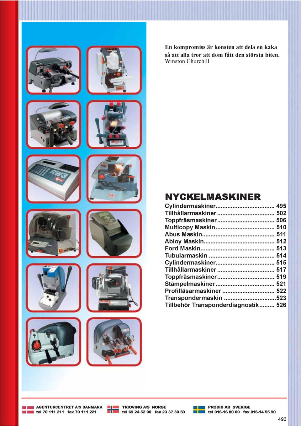 .. 514 Cylindermaskiner... 515 Tillhållarmaskiner... 517 Toppfräsmaskiner... 519 Stämpelmaskiner... 521 Profilläsarmaskiner... 522 Transpondermaskin.