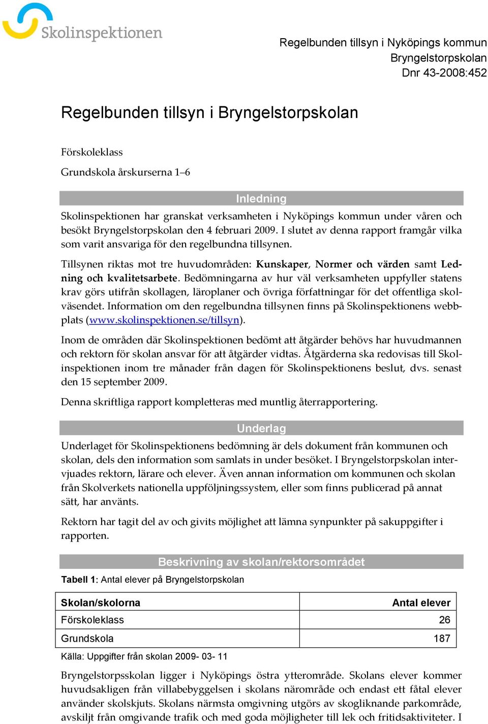 Tillsynen riktas mot tre huvudområden: Kunskaper, Normer och värden samt Ledning och kvalitetsarbete.