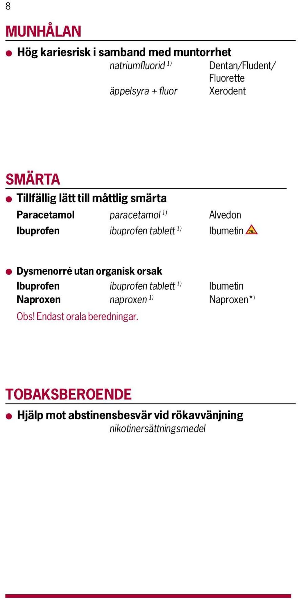 1) Ibumetin 75+ l Dysmenorré utan organisk orsak Ibuprofen ibuprofen tablett 1) Ibumetin Naproxen naproxen 1)