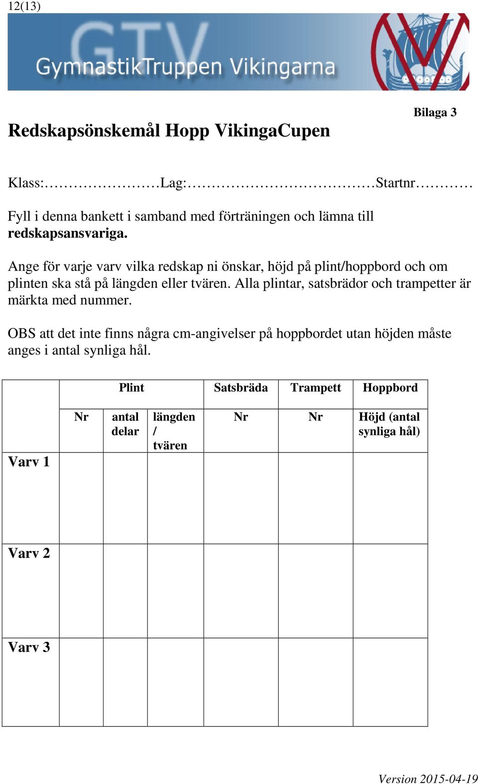 Alla plintar, satsbrädor och trampetter är märkta med nummer.