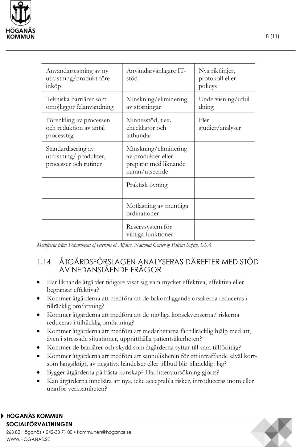 checklistor och lathundar Minskning/eliminering av produkter eller preparat med liknande namn/utseende Praktisk övning Nya riktlinjer, protokoll eller policys Undervisning/utbil dning Fler