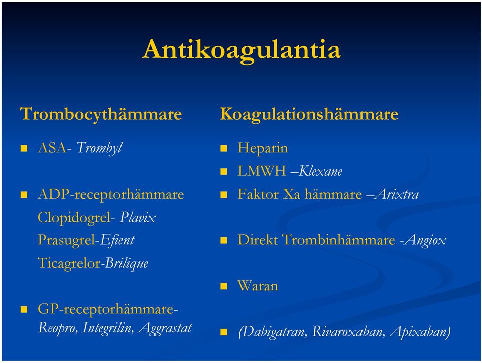 Ticagrelor-Brilique GP-receptorhämmare- Reopro, Integrilin, Aggrastat Faktor