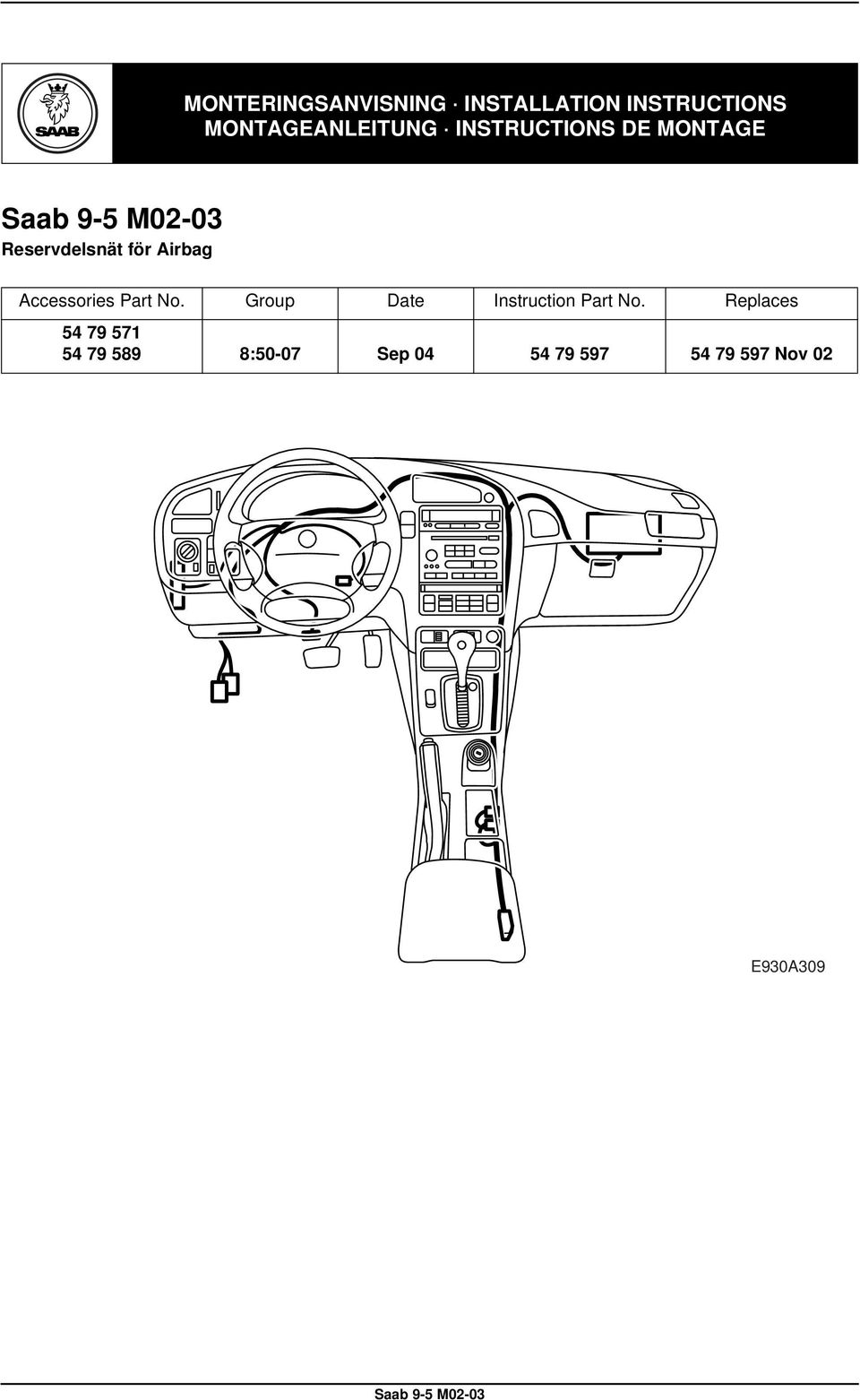 INSTRUCTIONS DE MONTAGE Accessories Part No.