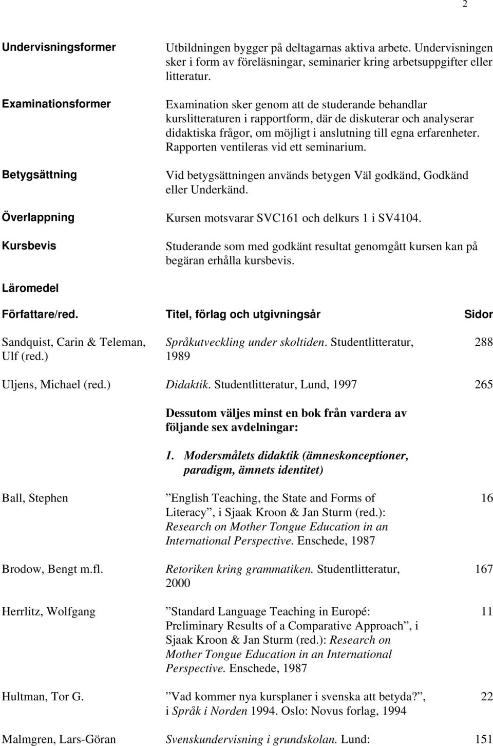 Examination sker genom att de studerande behandlar kurslitteraturen i rapportform, där de diskuterar och analyserar didaktiska frågor, om möjligt i anslutning till egna erfarenheter.