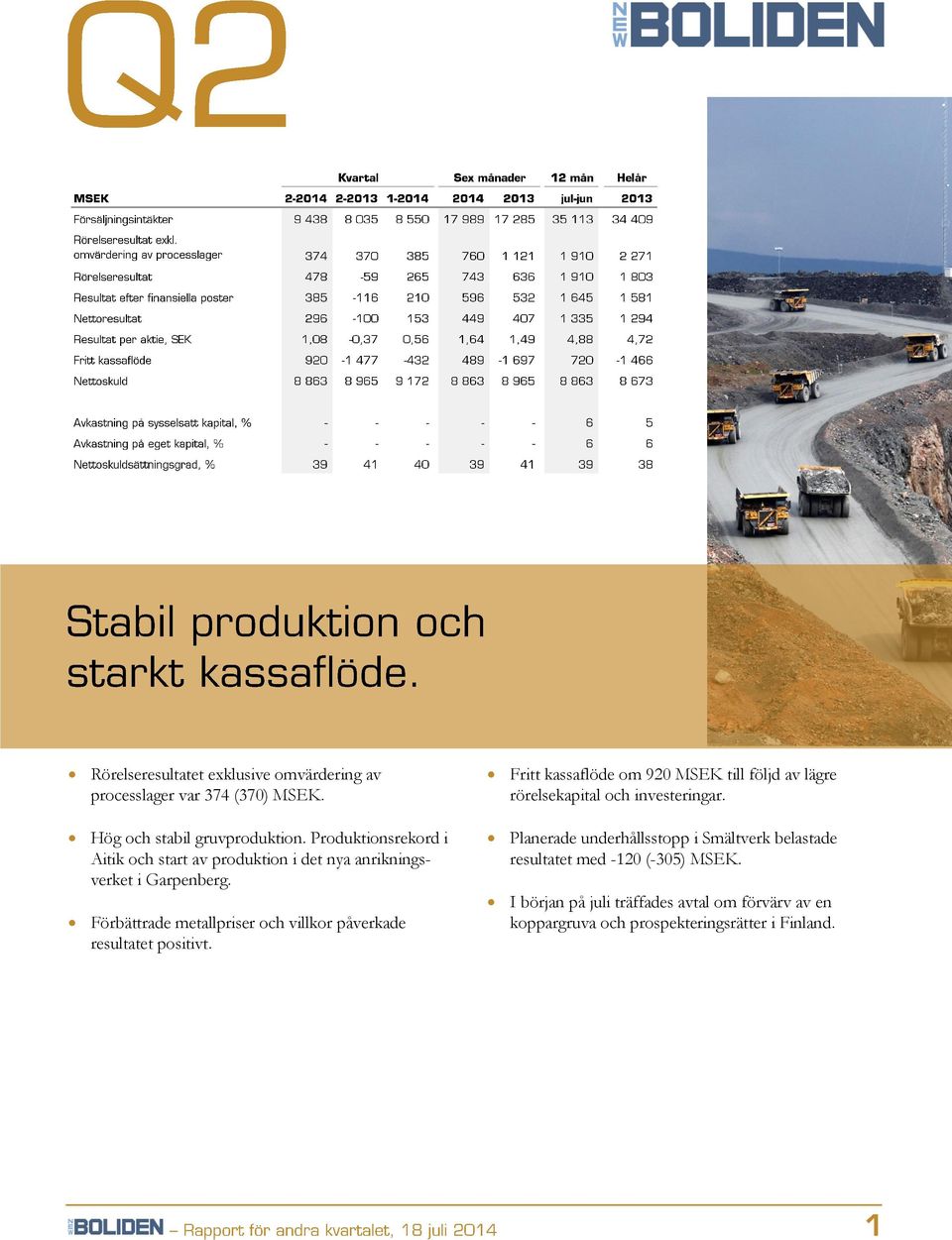 Förbättrade metallpriser och villkor påverkade resultatet positivt.