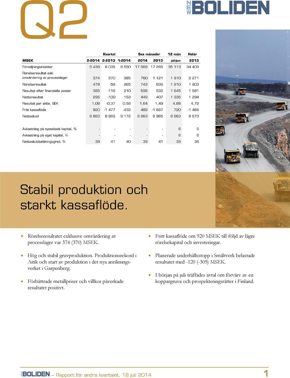 Förbättrade metallpriser och villkor påverkade resultatet positivt.