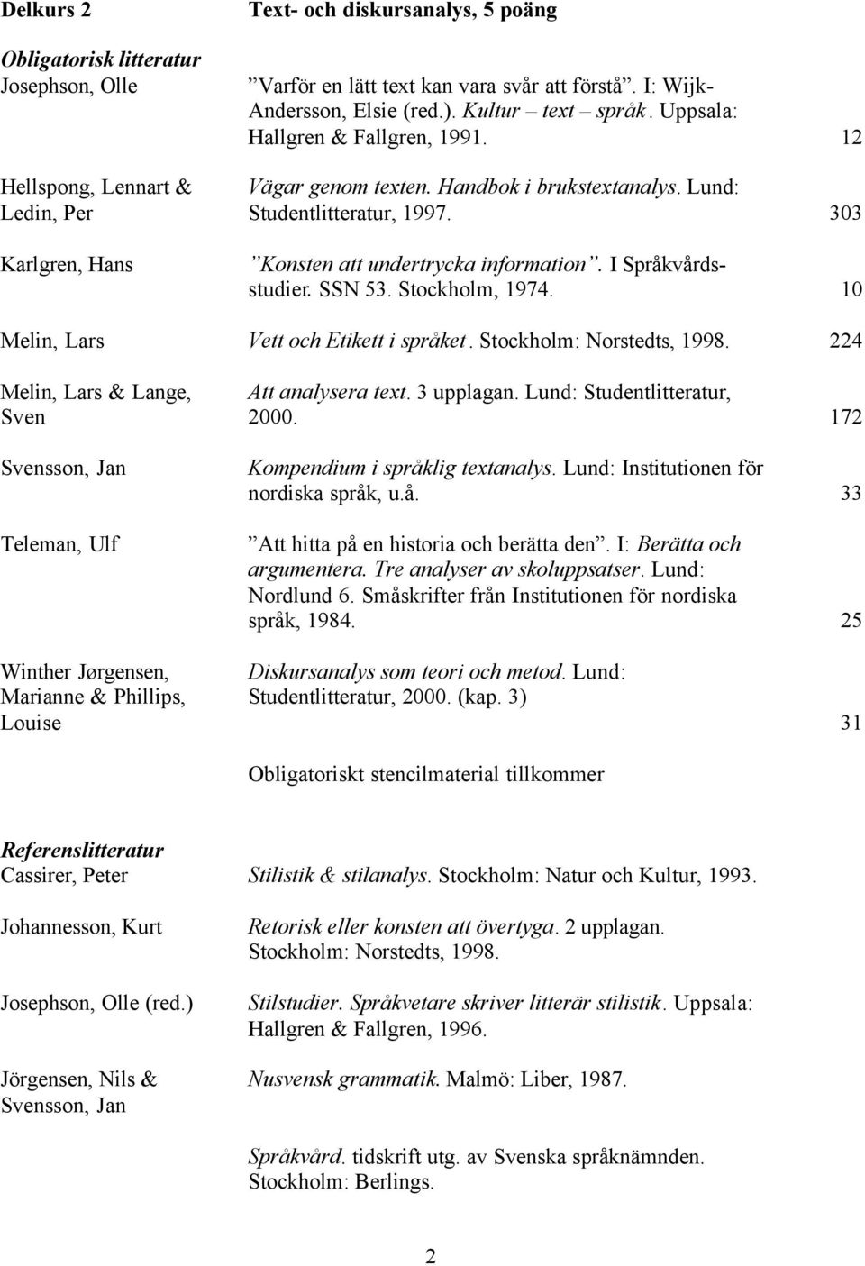 303 Konsten att undertrycka information. I Språkvårdsstudier. SSN 53. Stockholm, 1974. 10 Melin, Lars Vett och Etikett i språket. Stockholm: Norstedts, 1998.