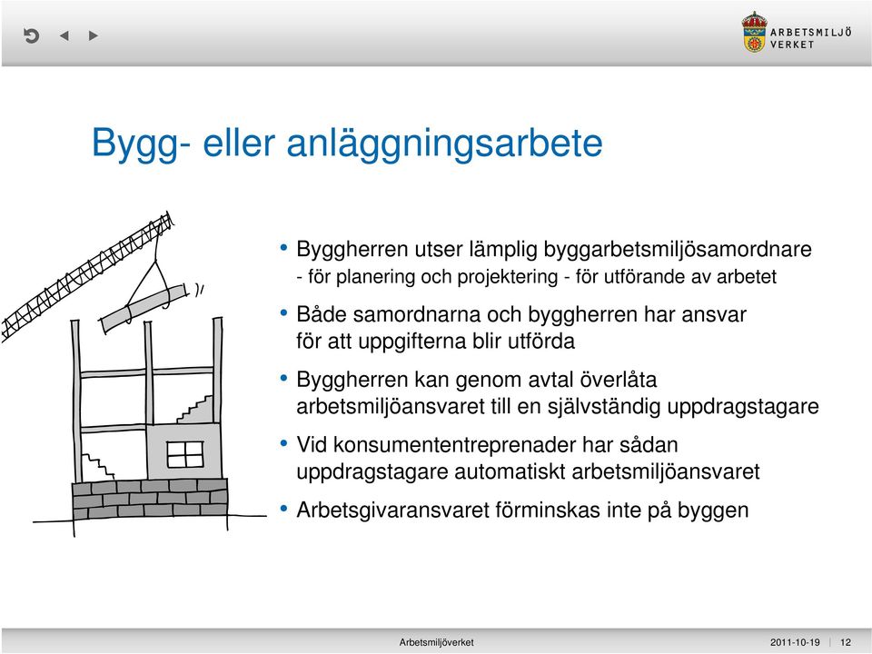 genom avtal överlåta arbetsmiljöansvaret till en självständig uppdragstagare Vid konsumententreprenader har sådan