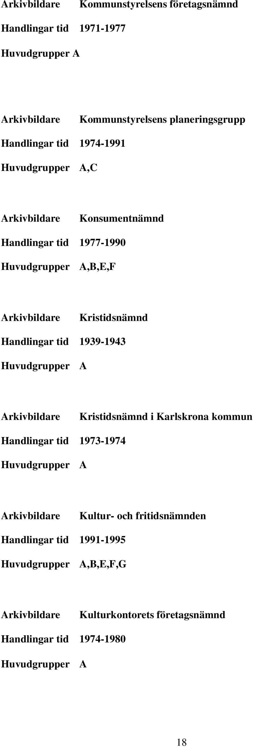 Handlingar tid 1939-1943 Kristidsnämnd i Karlskrona kommun Handlingar tid 1973-1974 Kultur-