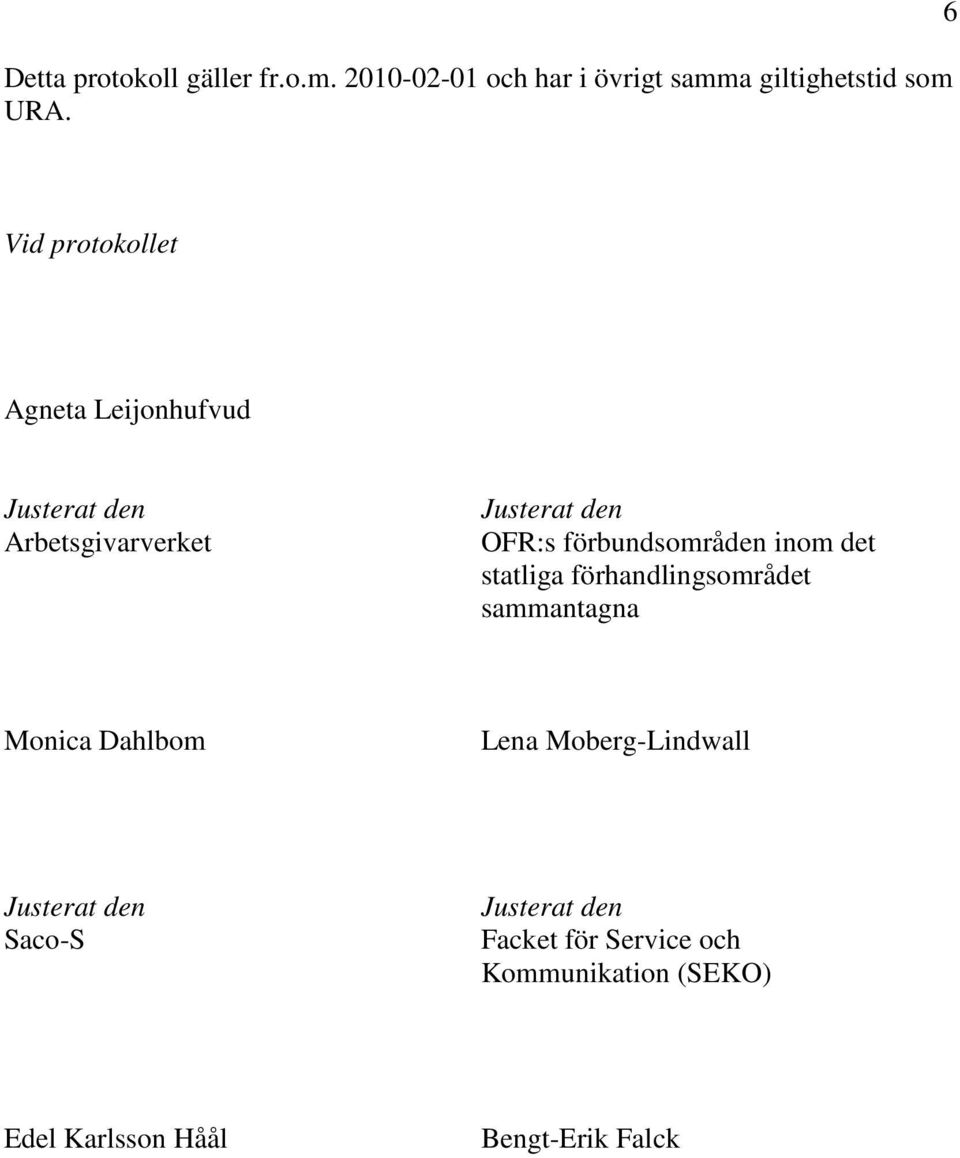 6 Vid protokollet Agneta Leijonhufvud Arbetsgivarverket OFR:s förbundsområden inom