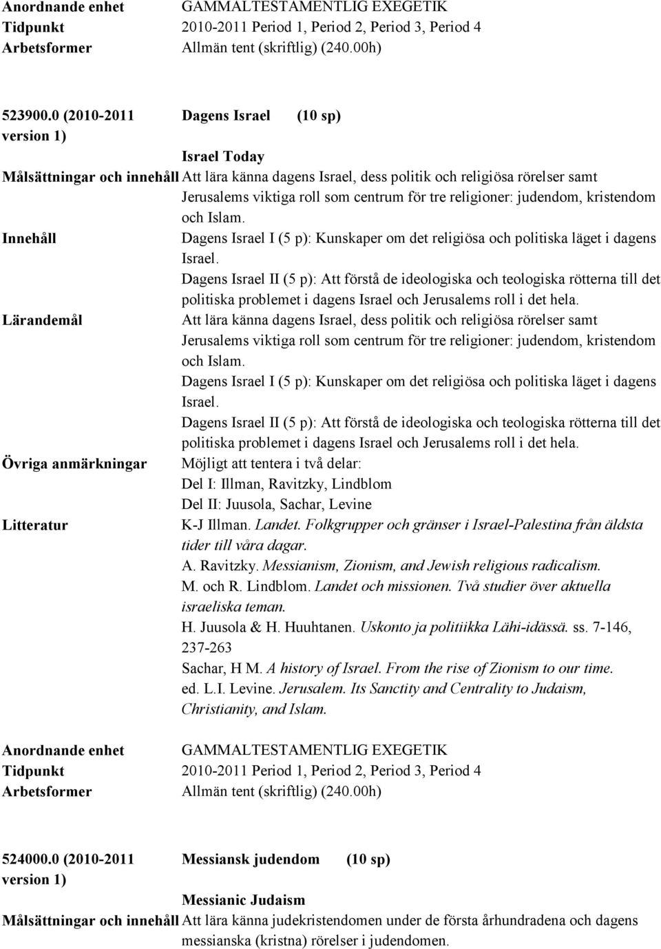religioner: judendom, kristendom och Islam. Dagens Israel I (5 p): Kunskaper om det religiösa och politiska läget i dagens Israel.