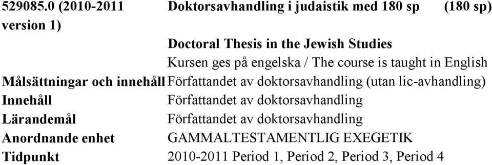 in the Jewish Studies Kursen ges på engelska / The course is taught in English