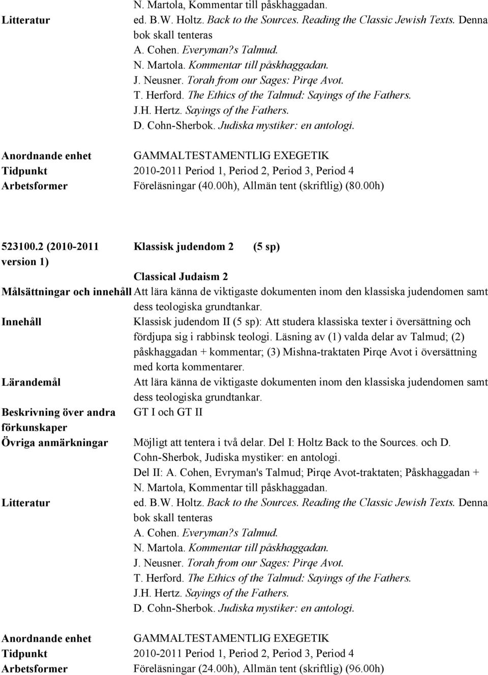 00h), Allmän tent (skriftlig) (80.00h) 523100.