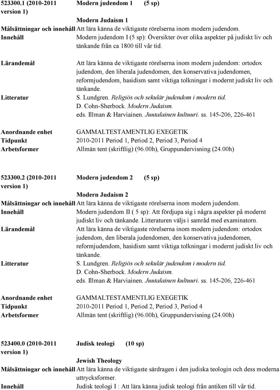 Att lära känna de viktigaste rörelserna inom modern judendom: ortodox judendom, den liberala judendomen, den konservativa judendomen, reformjudendom, hasidism samt viktiga tolkningar i modernt