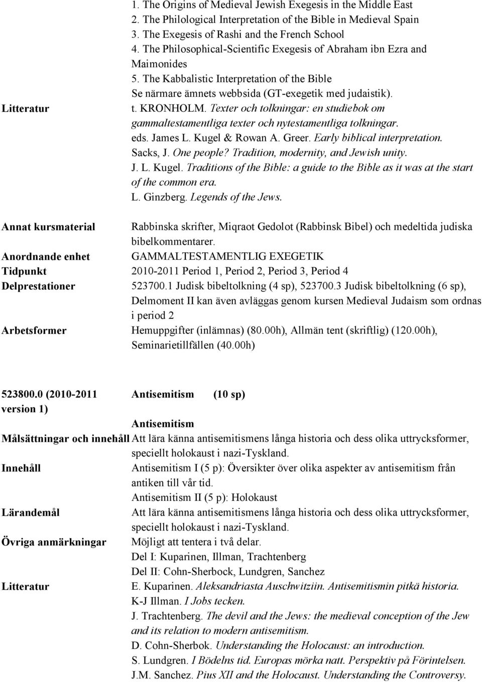 Texter och tolkningar: en studiebok om gammaltestamentliga texter och nytestamentliga tolkningar. eds. James L. Kugel & Rowan A. Greer. Early biblical interpretation. Sacks, J. One people?