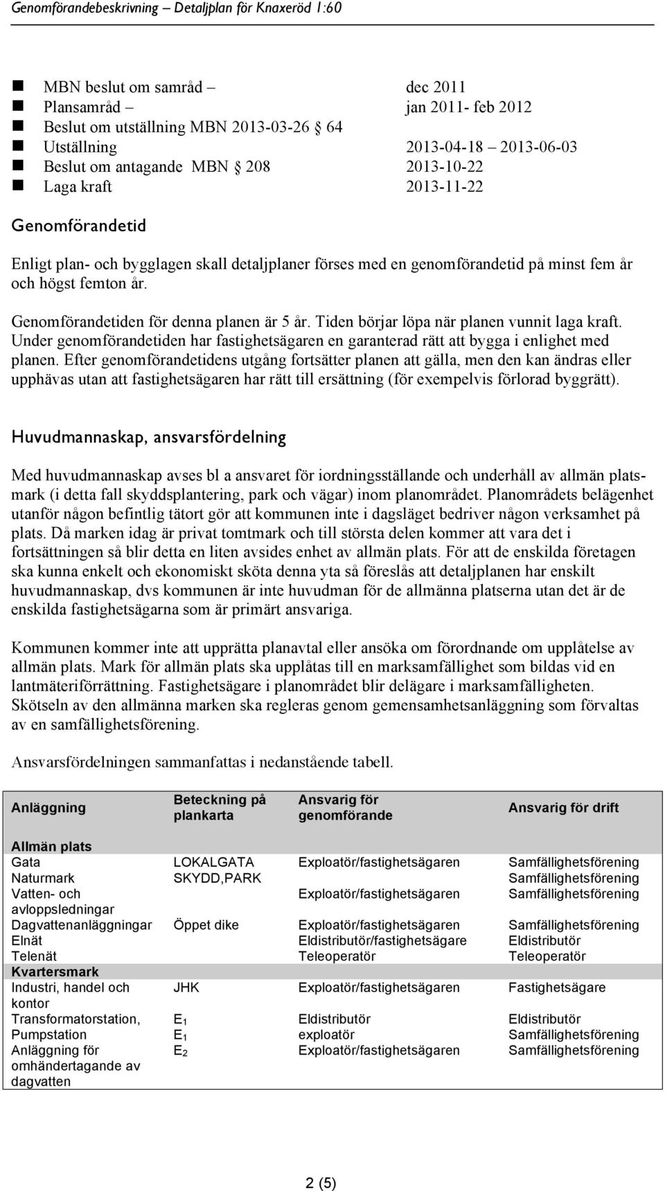 Tiden börjar löpa när planen vunnit laga kraft. Under genomförandetiden har fastighetsägaren en garanterad rätt att bygga i enlighet med planen.