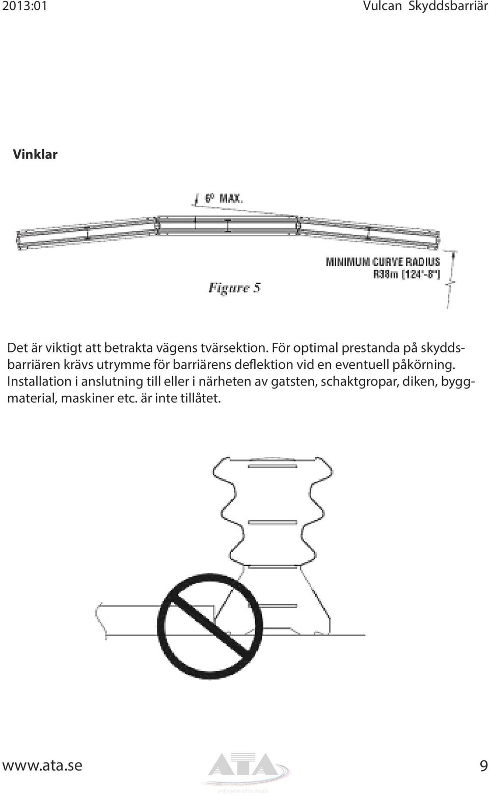 För optimal prestanda på skyddsbarriären krävs utrymme för barriärens deflektion