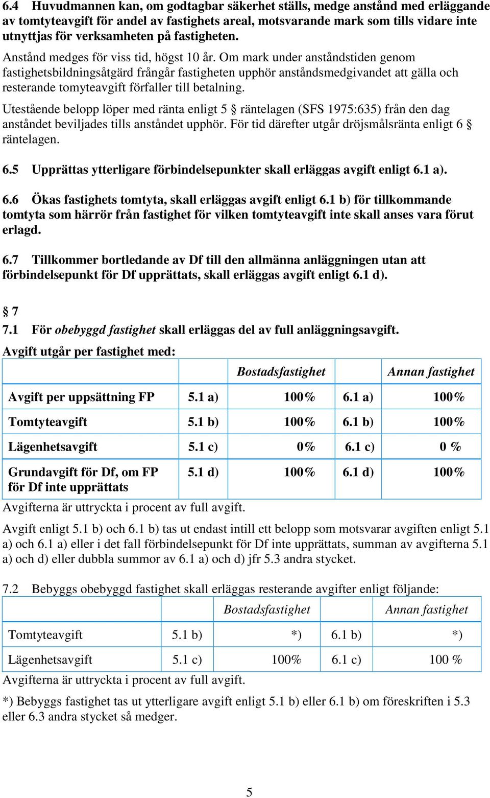 Om mark under anståndstiden genom fastighetsbildningsåtgärd frångår fastigheten upphör anståndsmedgivandet att gälla och resterande tomyteavgift förfaller till betalning.