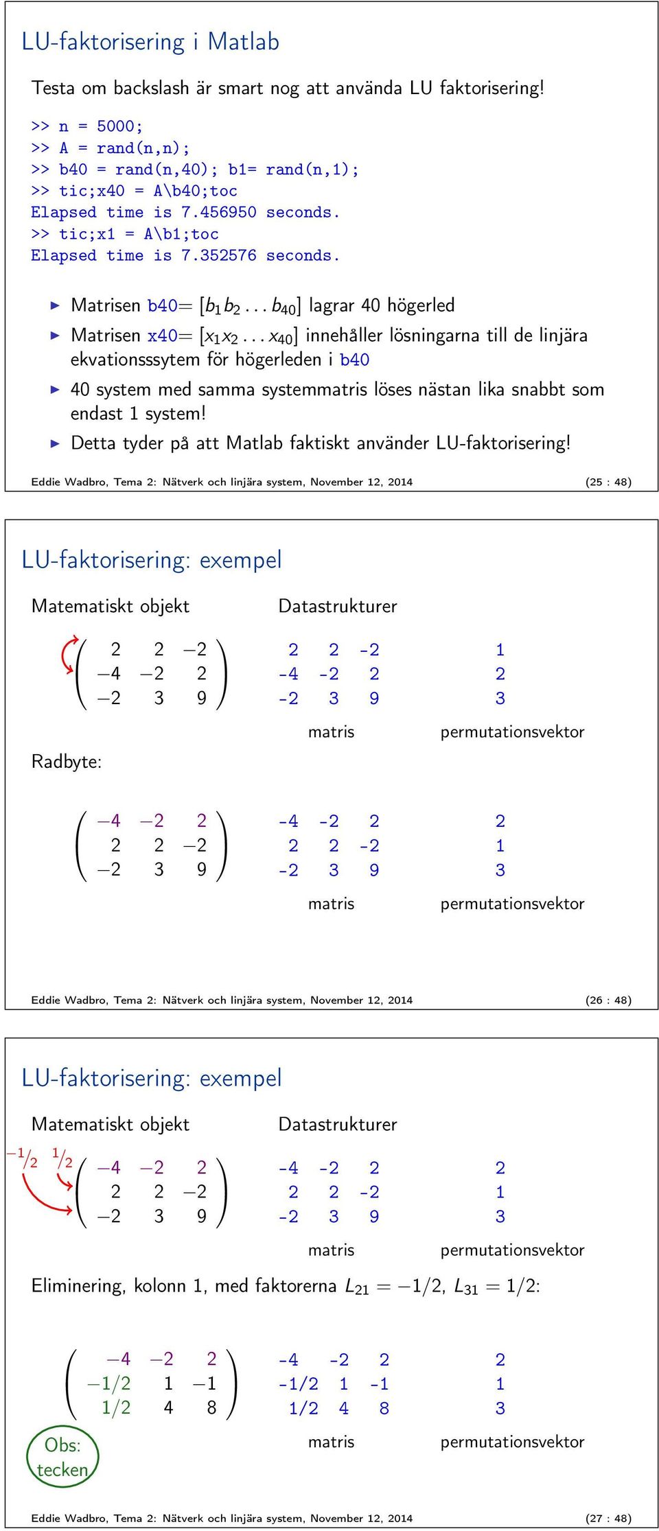 .. x 40 ] innehåller lösningarna till de linjära ekvationsssytem för högerleden i b40 40 system med samma system löses nästan lika snabbt som endast system!