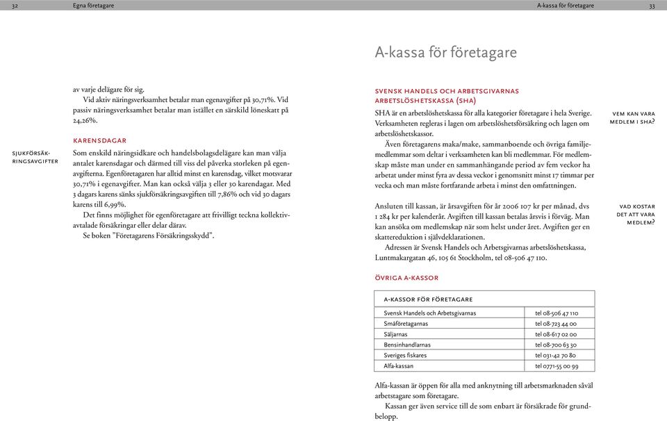 karensdagar Som enskild näringsidkare och handelsbolagsdelägare kan man välja antalet karensdagar och därmed till viss del påverka storleken på egenavgifterna.