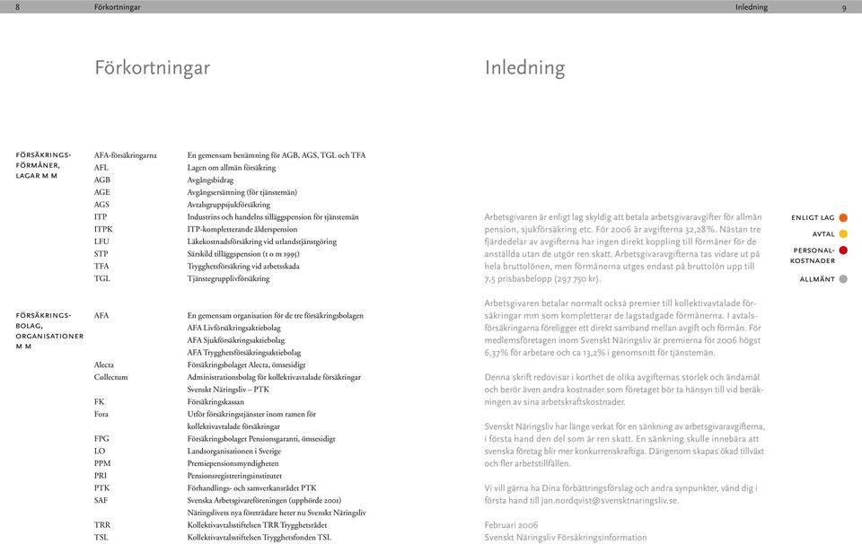 utlandstjänstgöring STP Särskild tilläggspension (t o m 1995) TFA Trygghetsförsäkring vid arbetsskada TGL Tjänstegrupplivförsäkring Arbetsgivaren är enligt lag skyldig att betala arbetsgivaravgifter