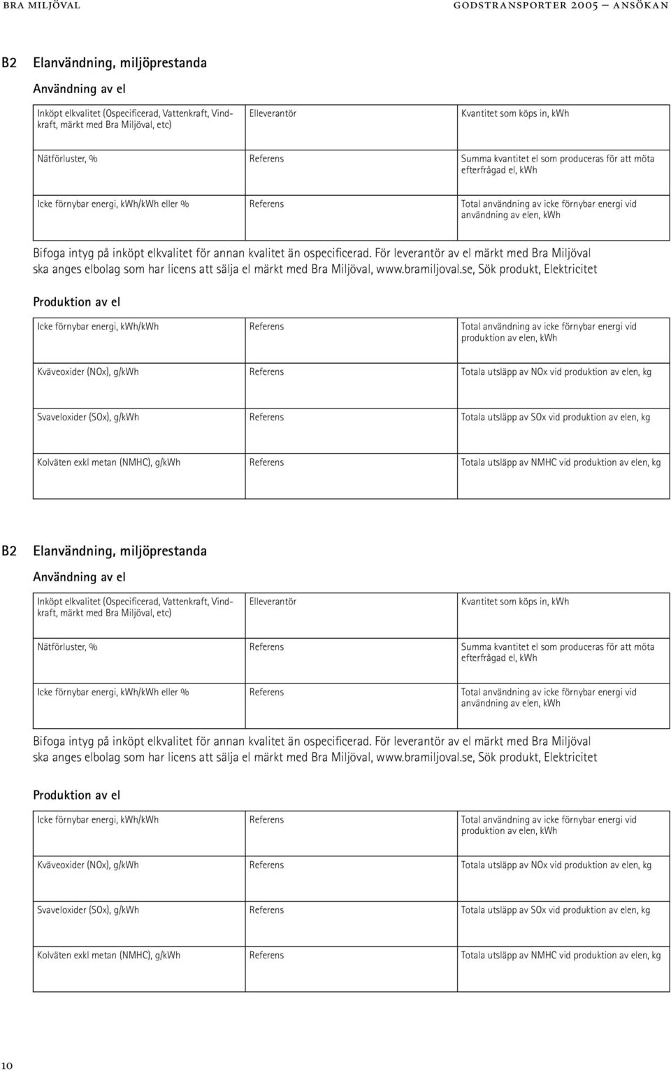 intyg på inköpt elkvalitet för annan kvalitet än ospecificerad. För leverantör av el märkt med Bra Miljöval ska anges elbolag som har licens att sälja el märkt med Bra Miljöval, www.bramiljoval.