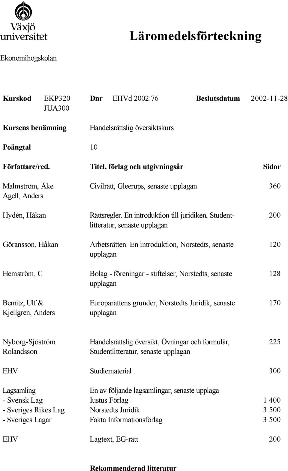 En introduktion, Norstedts, senaste n Bolag - föreningar - stiftelser, Norstedts, senaste n Europarättens grunder, Norstedts Juridik, senaste n 200 120 128 170