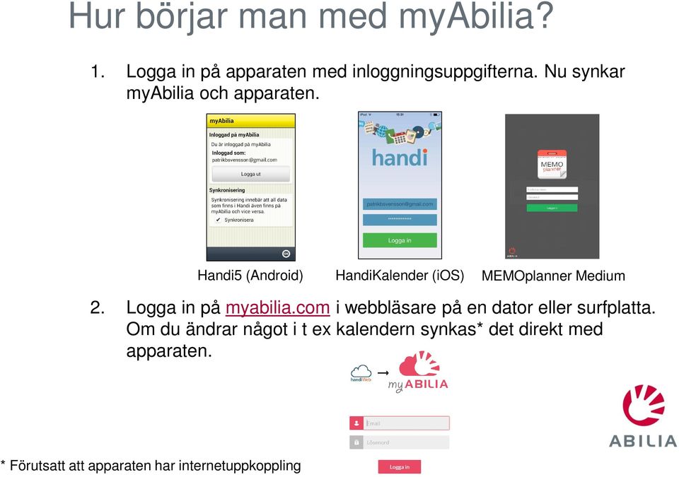 Handi5 (Android) HandiKalender (ios) MEMOplanner Medium 2. Logga in på myabilia.