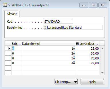 Inkuransberäkning Det går att göra en inkuransberäkning för artiklar i lager med utgångspunkt från senaste inköpsdatum (artikelpost med typen köp).