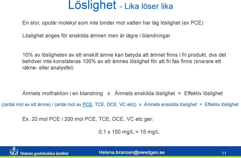 fri fas finns (snarare ett räkne- eller analysfel) Ämnets molfraktion i en blandning x Ämnets enskilda löslighet = Effektiv löslighet ((antal mol av ett ämne) /