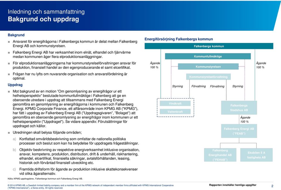 Energiförsörjning Falkenbergs kommun Falkenbergs kommun Kommunfullmäktige För elproduktionsanläggningarna har kommunstyrelseförvaltningen ansvar för produktion, finansiell handel av den