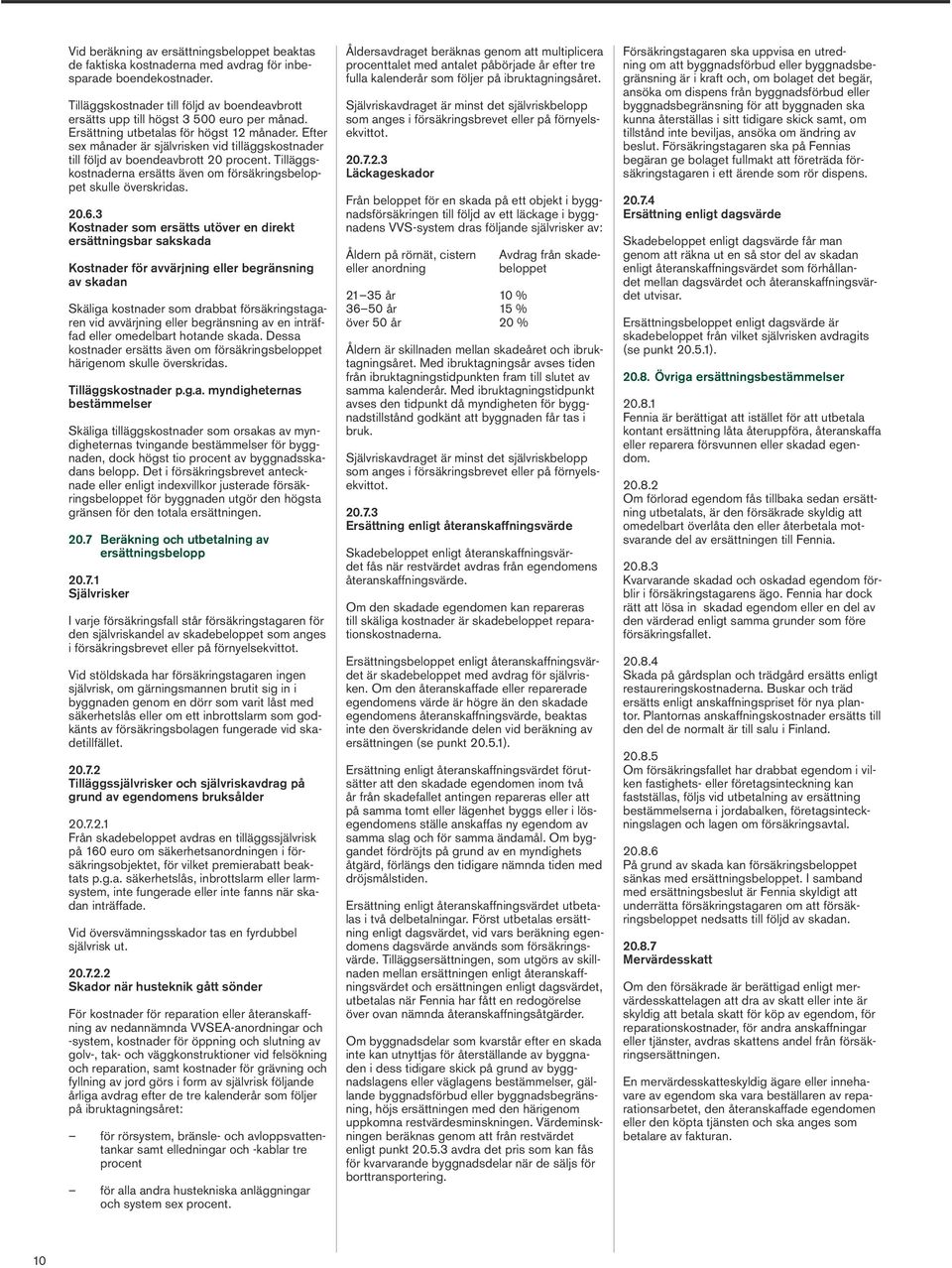 Efter sex månader är självrisken vid tilläggskostnader till följd av boendeavbrott 20 procent. Tilläggskostnaderna ersätts även om försäkringsbeloppet skulle överskridas. 20.6.