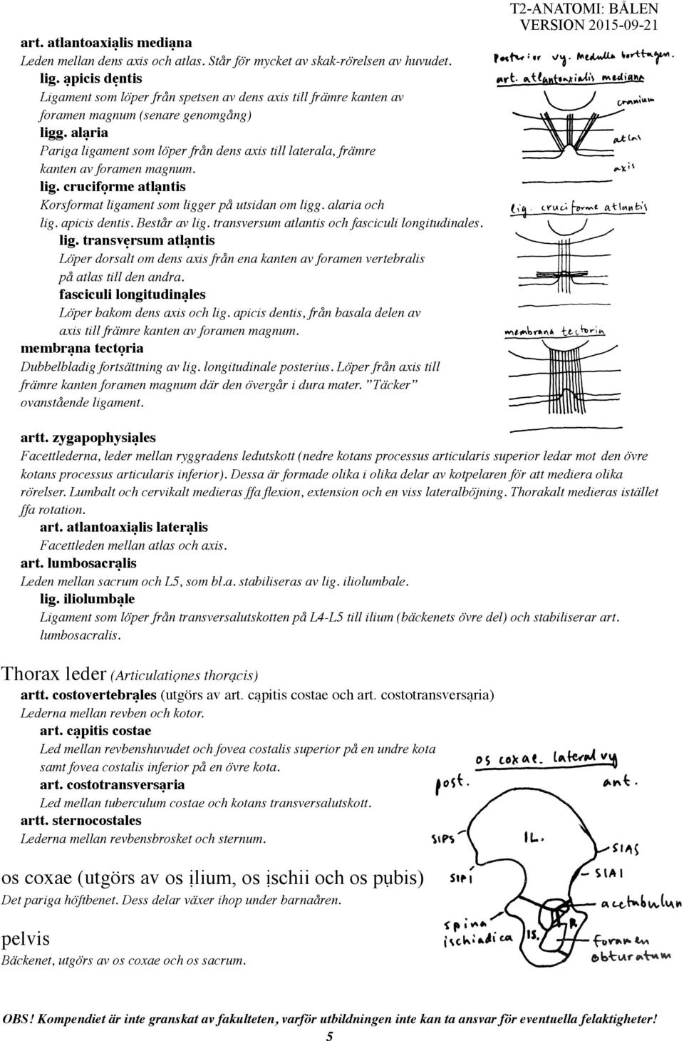 alạria Pariga ligament som löper från dens axis till laterala, främre kanten av foramen magnum. lig. crucifọrme atlạntis Korsformat ligament som ligger på utsidan om ligg. alaria och lig.