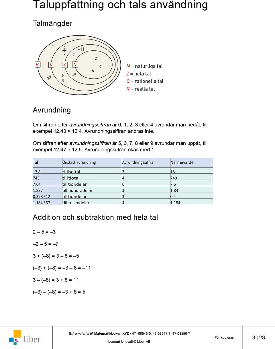 Tal Önskad avrundning Avrundningssiffra Närmevärde 17,8 till heltal 7 18 743 till tiotal 4 740 7,64 till tiondelar 6 7,6 1,837 till hundradelar 3 1,84 0,398 512 till