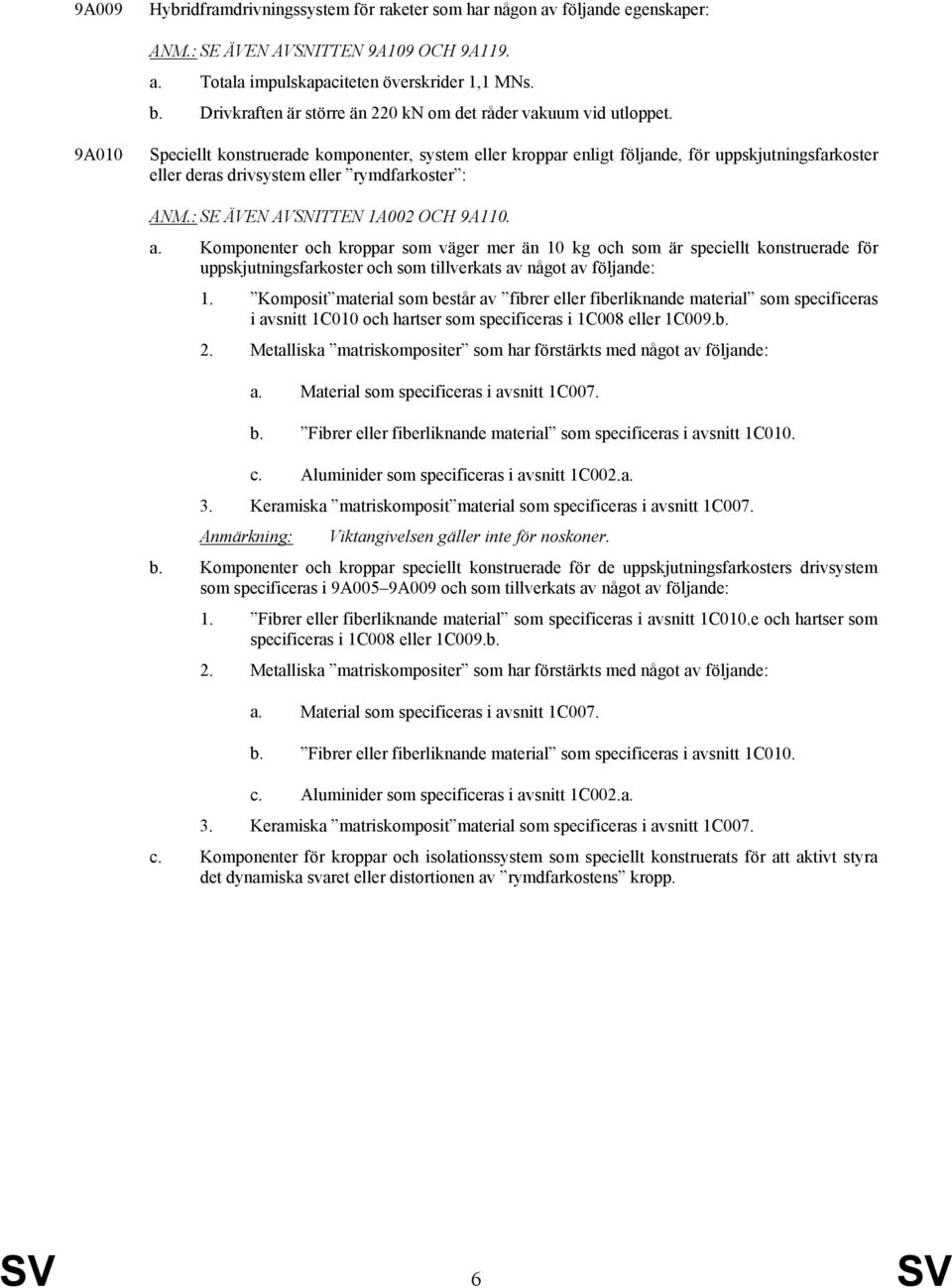 9A010 Speciellt konstruerade komponenter, system eller kroppar enligt följande, för uppskjutningsfarkoster eller deras drivsystem eller rymdfarkoster : ANM.: SE ÄVEN AVSNITTEN 1A002 OCH 9A110. a.
