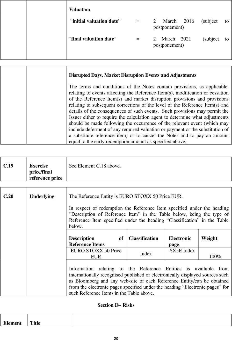 provisions and provisions relating to subsequent corrections of the level of the Reference Item(s) and details of the consequences of such events.