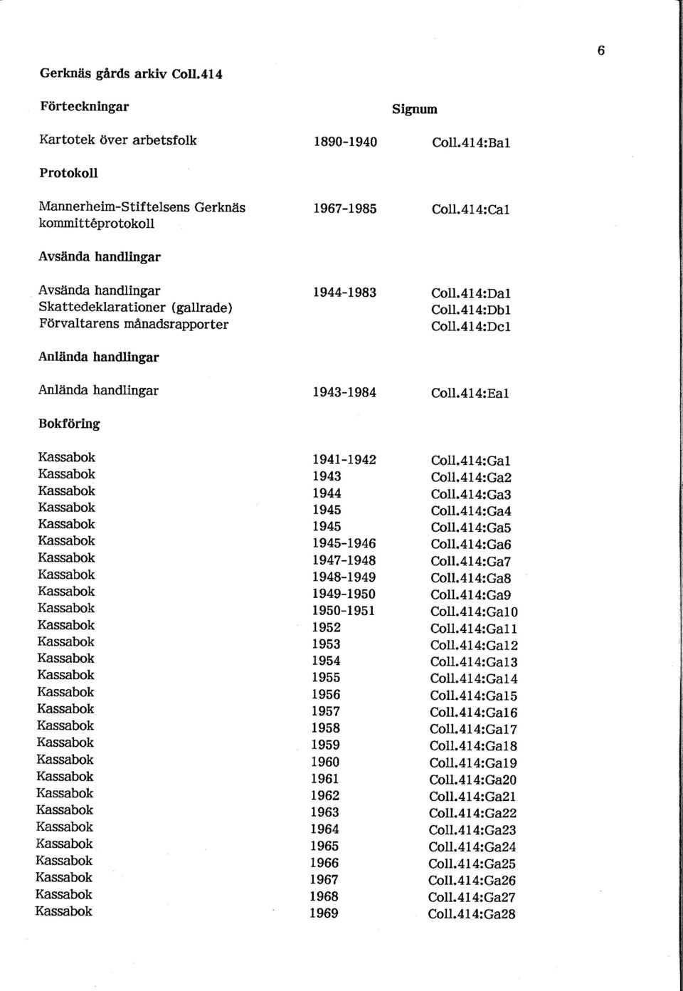 414:Dc1 Anlända handlingar Bokförlng 1943-1984 Coll.