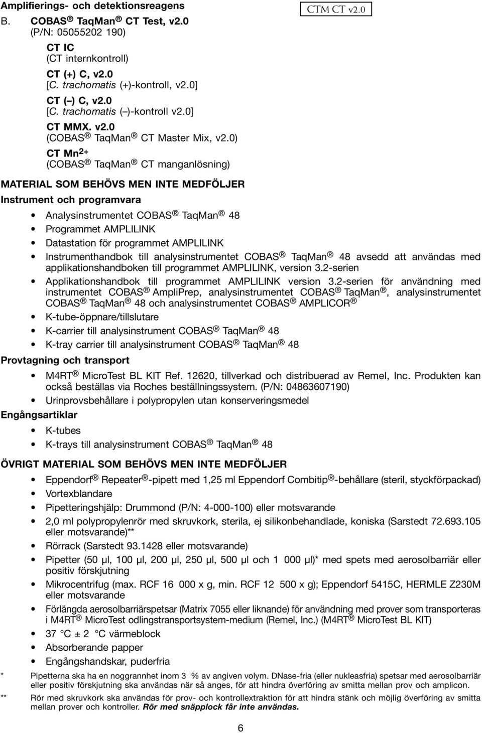 0 MATERIAL SOM BEHÖVS MEN INTE MEDFÖLJER Instrument och programvara Analysinstrumentet COBAS TaqMan 48 Programmet AMPLILINK Datastation för programmet AMPLILINK Instrumenthandbok till