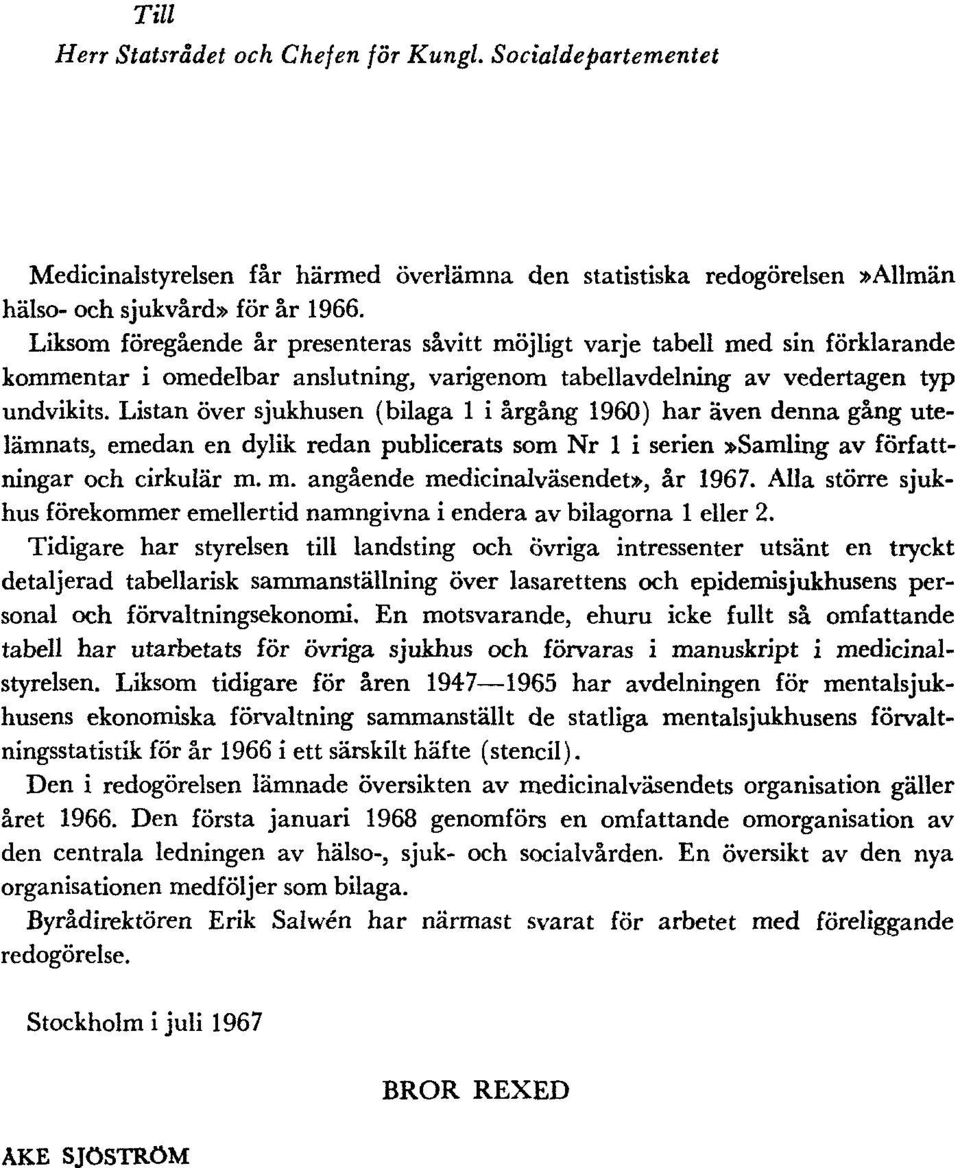 Listan över sjukhusen (bilaga 1 i årgång 1960) har även denna gång utelämnats, emedan en dylik redan publicerats som Nr 1 i serien»samling av författningar och cirkulär m.