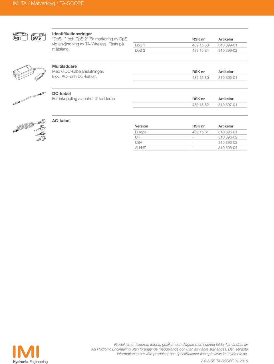 489 15 80 310 395-01 DC-kabel För inkoppling av enhet till laddaren 489 15 82 310 397-01 AC-kabel Version Europa 489 15 81 310 396-01 UK - 310 396-02 USA - 310 396-03 AU/NZ - 310