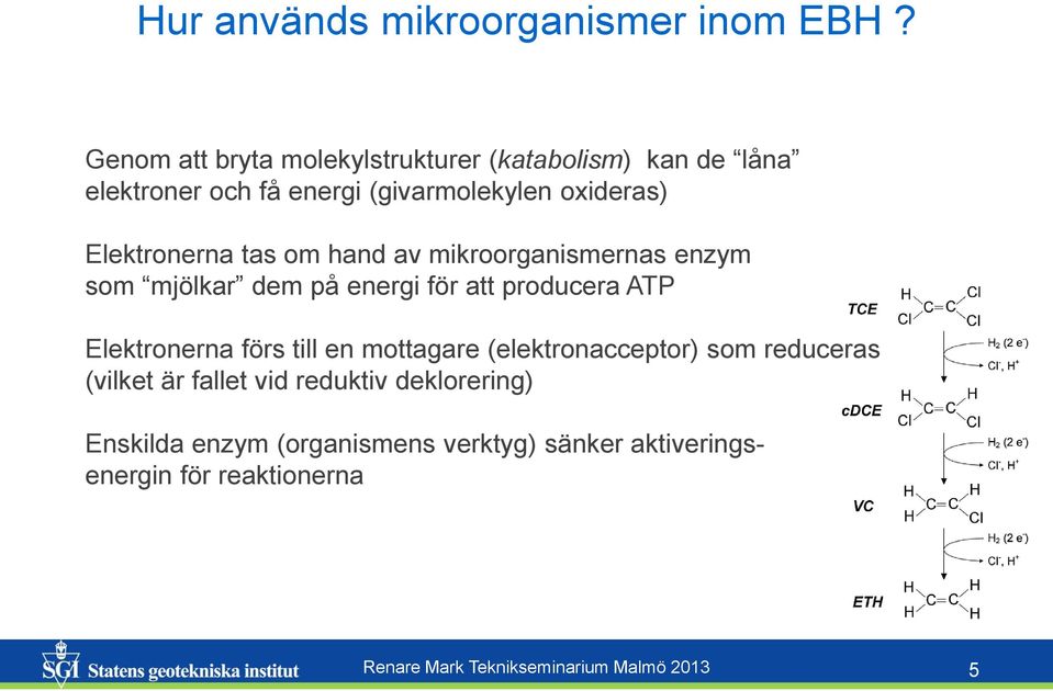 Elektronerna tas om hand av mikroorganismernas enzym som mjölkar dem på energi för att producera ATP Elektronerna förs