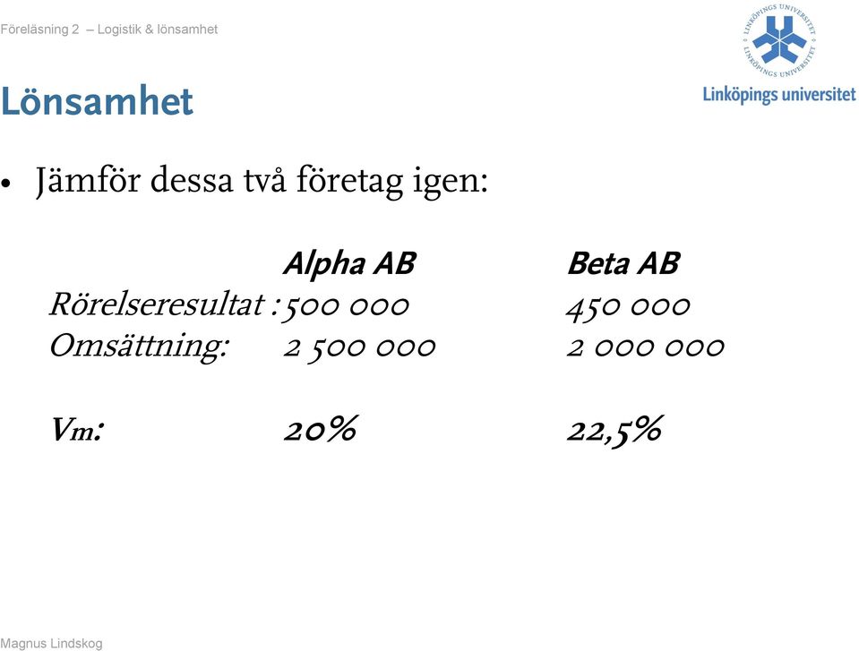 Rörelseresultat :500 000 450 000