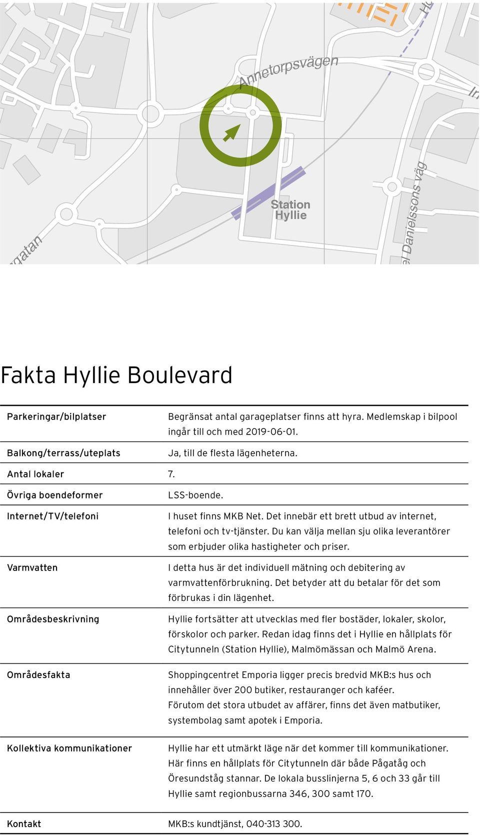 Övriga boendeformer Internet/TV/telefoni Varmvatten Områdesbeskrivning Områdesfakta Kollektiva kommunikationer LSS-boende. I huset finns MKB Net.