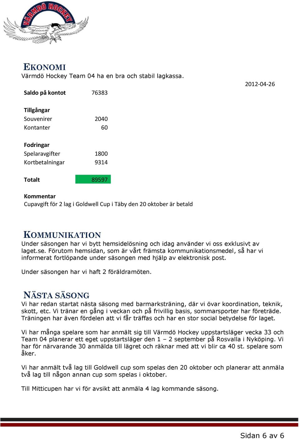 oktober är betald KOMMUNIKATION Under säsongen har vi bytt hemsidelösning och idag använder vi oss exklusivt av laget.se.