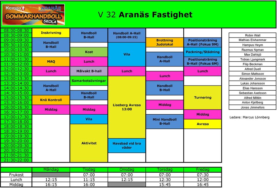 Johansson 14:00-14:30 Elias Hansson 14:30-15:00 Sebastian Axelsson 15:00-15:30 Turnering Alfred Miltén 15:30-16:00 Anton Kjellberg Liseberg 16:00-16:30 Jonas Jimmefors 13:00 16:30-17:00 17:00-17:30