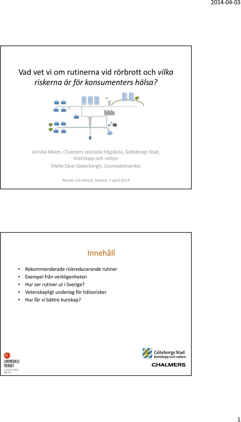 Livsmedelsverket Rörnät och klimat, Malmö, 2 april 2014 Innehåll Rekommenderade riskreducerande rutiner