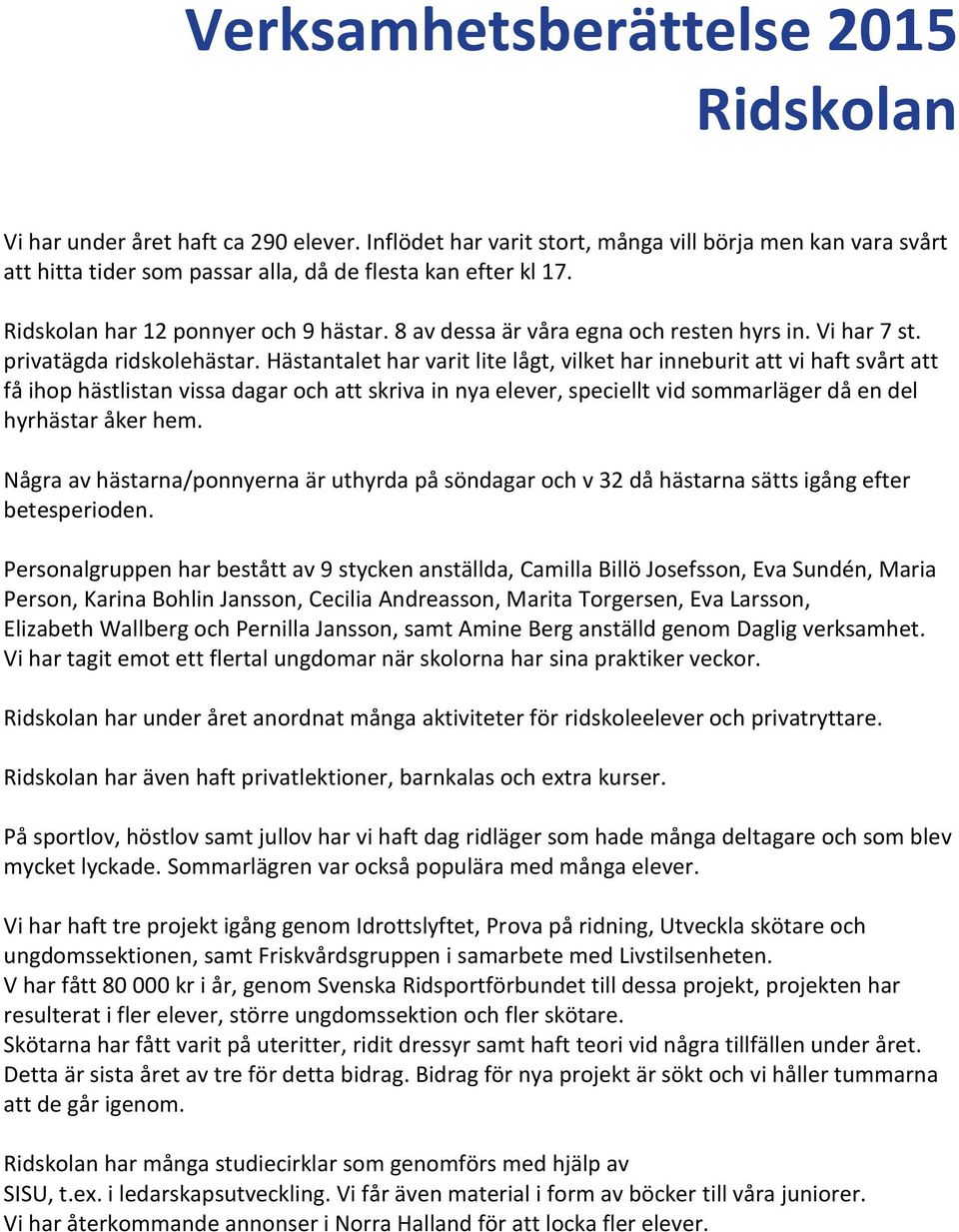 Hästantalet har varit lite lågt, vilket har inneburit att vi haft svårt att få ihop hästlistan vissa dagar och att siva in nya elever, speciellt vid sommarläger då en del hyrhästar åker hem.