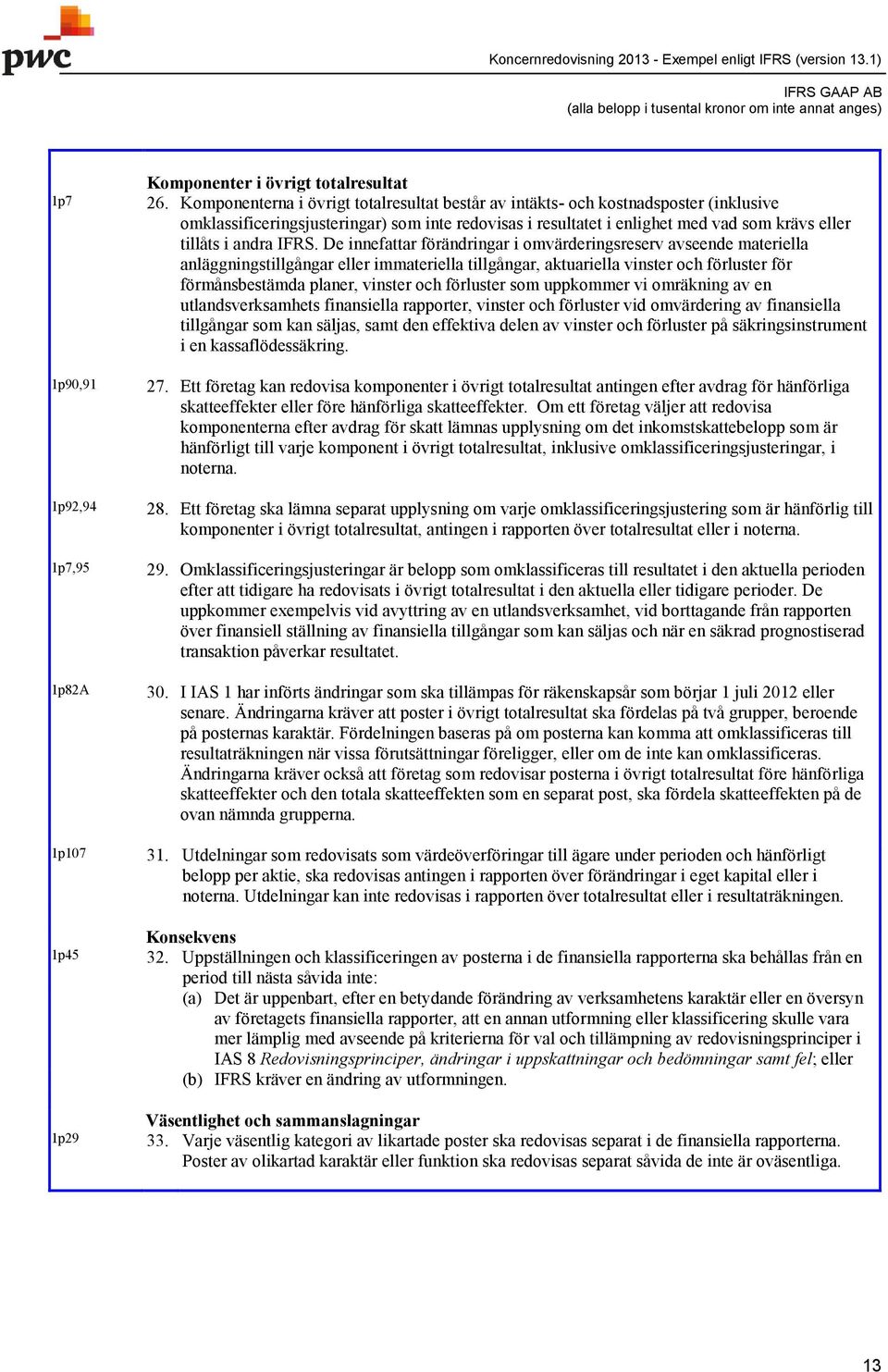 IFRS. De innefattar förändringar i omvärderingsreserv avseende materiella anläggningstillgångar eller immateriella tillgångar, aktuariella vinster och förluster för förmånsbestämda planer, vinster