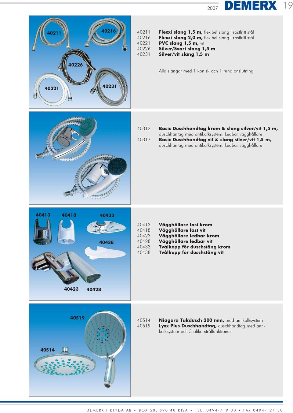 Ledbar vägghållare 40317 Basic Duschhandtag vit & slang silver/vit 1,5 m, duschhantag med antikalksystem.