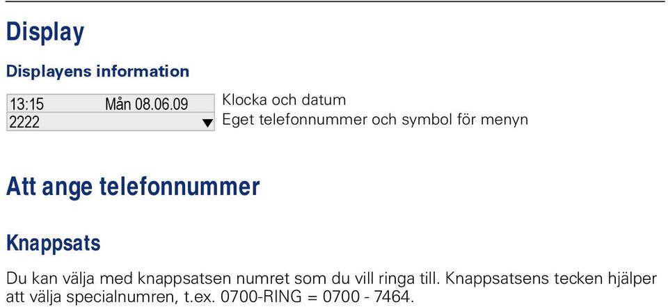 ange telefonnummer Knappsats Du kan välja med knappsatsen numret som du